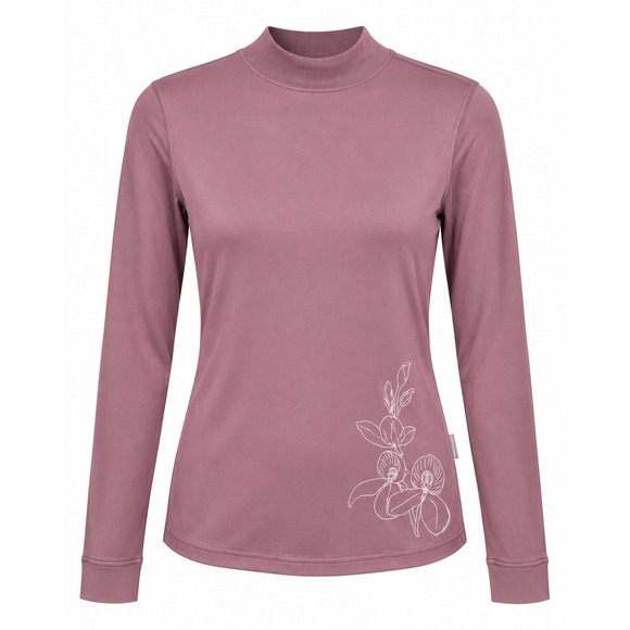 Terramar Tops - Terramar Thermasilk Top L Mauve 100% Silk Mock Neck Floral Base Layer Gorpcore
